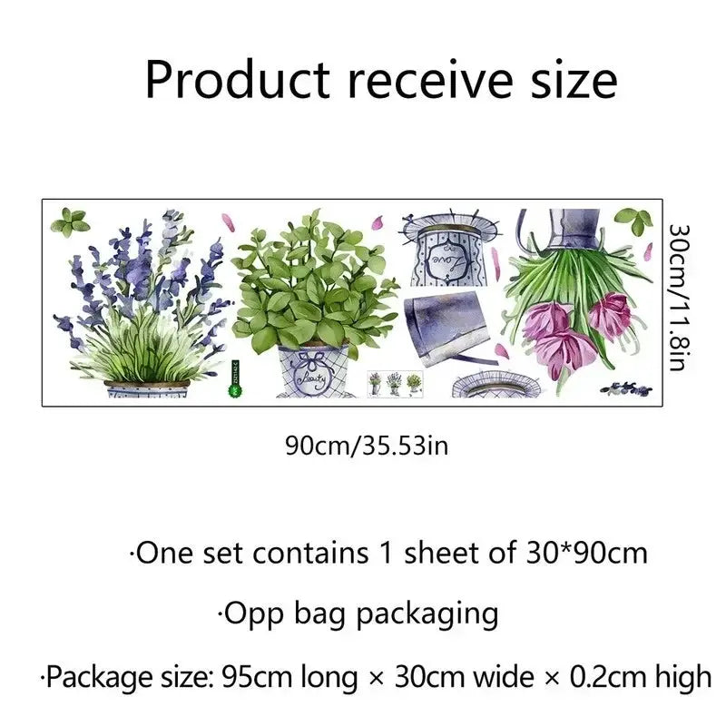 3Pcs Watercolor Flower Pots Wall Sticker Kitchen Decor