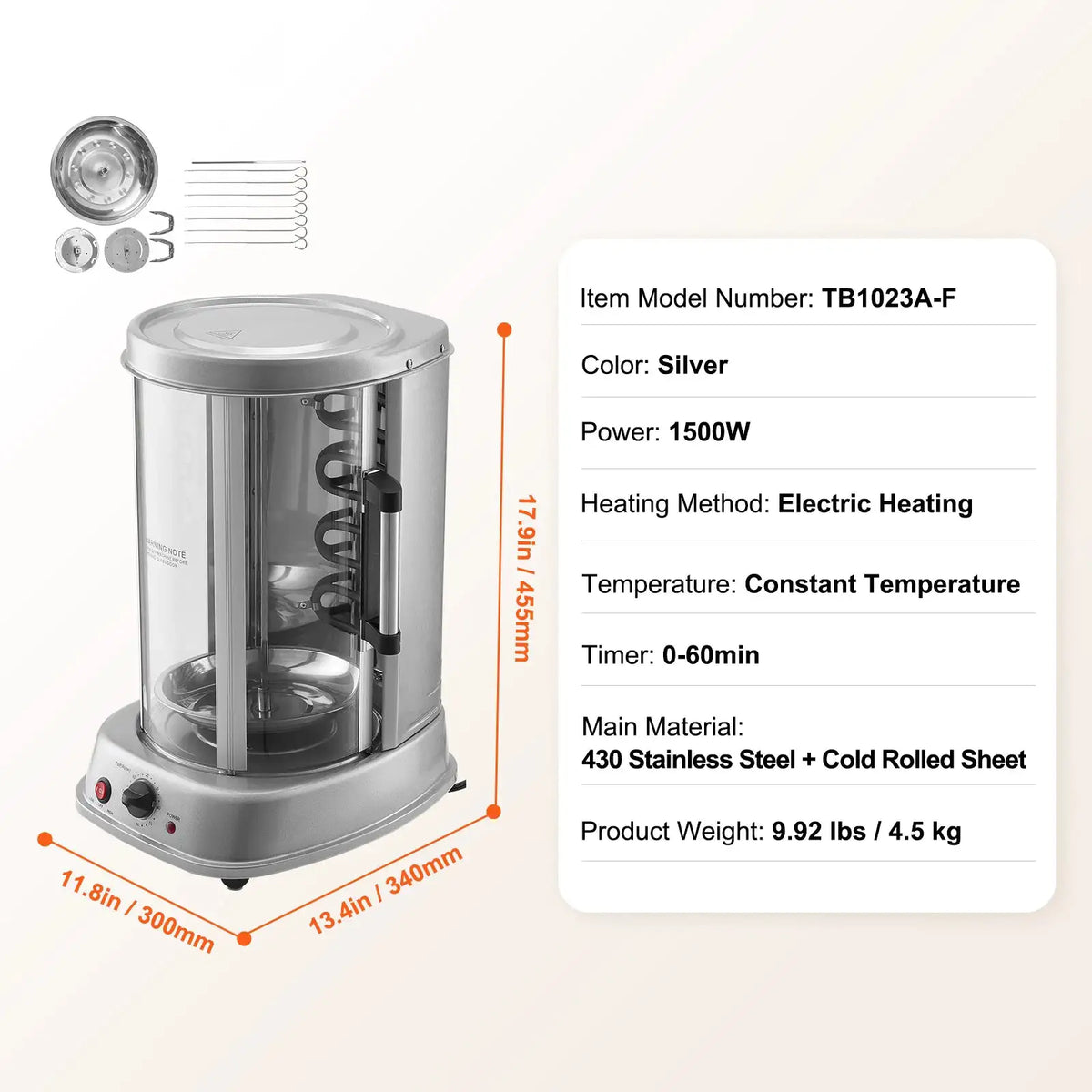 SucceBuy Shawarma Grill Machine Vertical Chicken Shawarma Cooker — product view 7