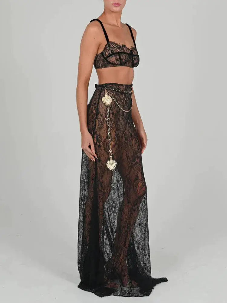 Mozision Lace Two Piece Skirt Set Elegant Party Beachwear