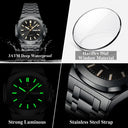 POEDAGAR Square Steel Men Luminous Watch