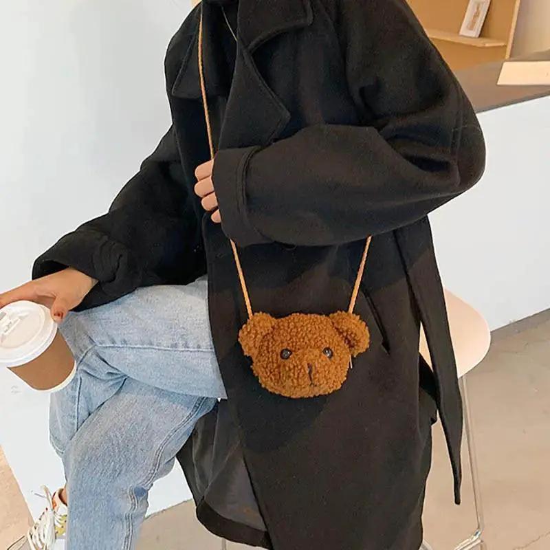 Cute Bear Plush Kids Messenger Bag Fun Cartoon Purse