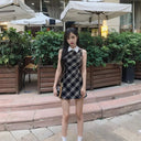 Kimotimo Plaid Dress Women Slim Waist