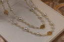 Vintage Lady Camellia Pearls Flower Long Necklace Chain