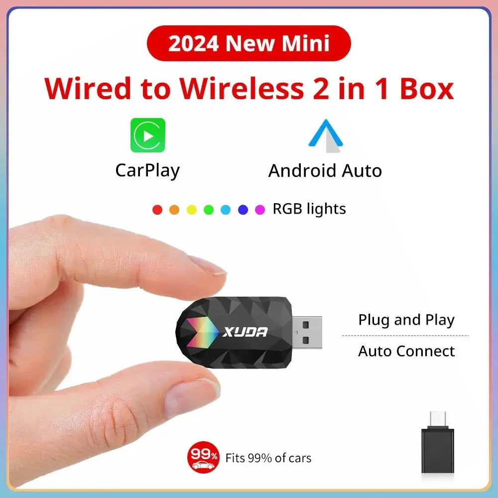 XUDA 2In1 Wireless CarPlay AI Mini Box Android Auto Upgrade