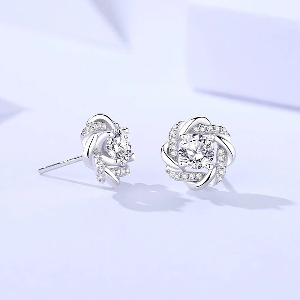 Flower Moissanite Stud Earrings in Sterling Silver — product view 2