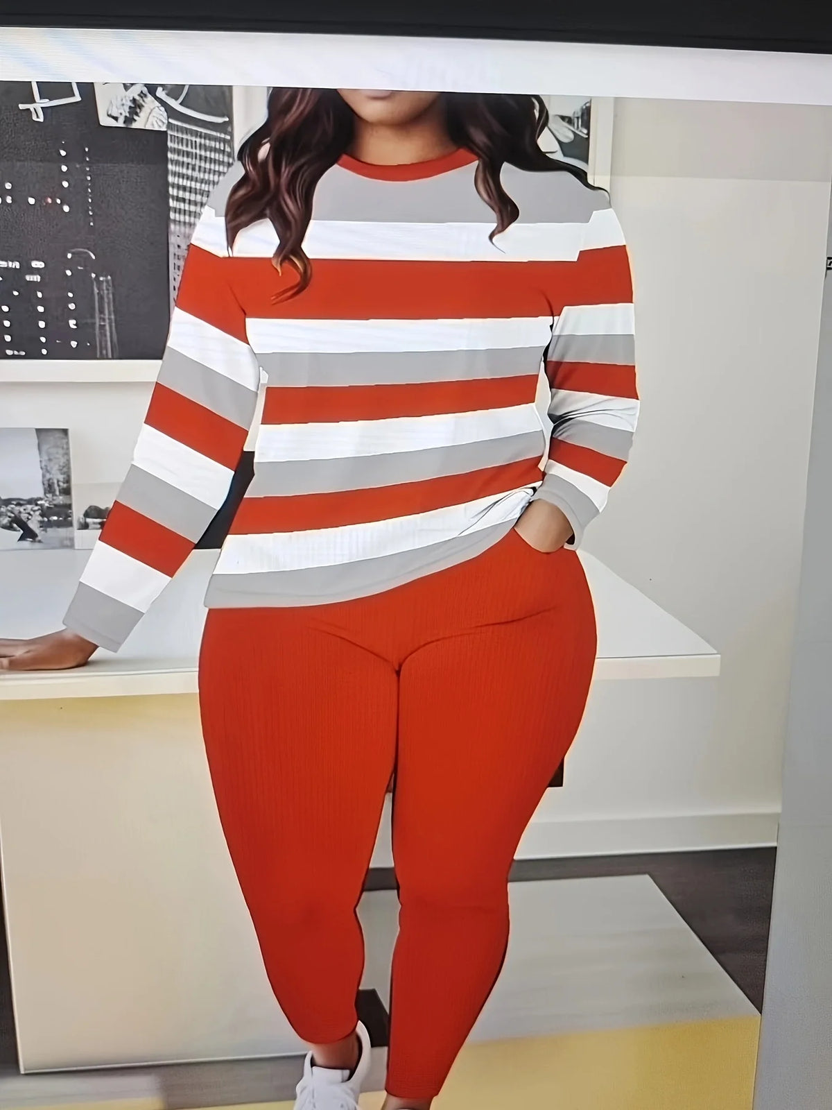 Plus Size Striped Outfit Set