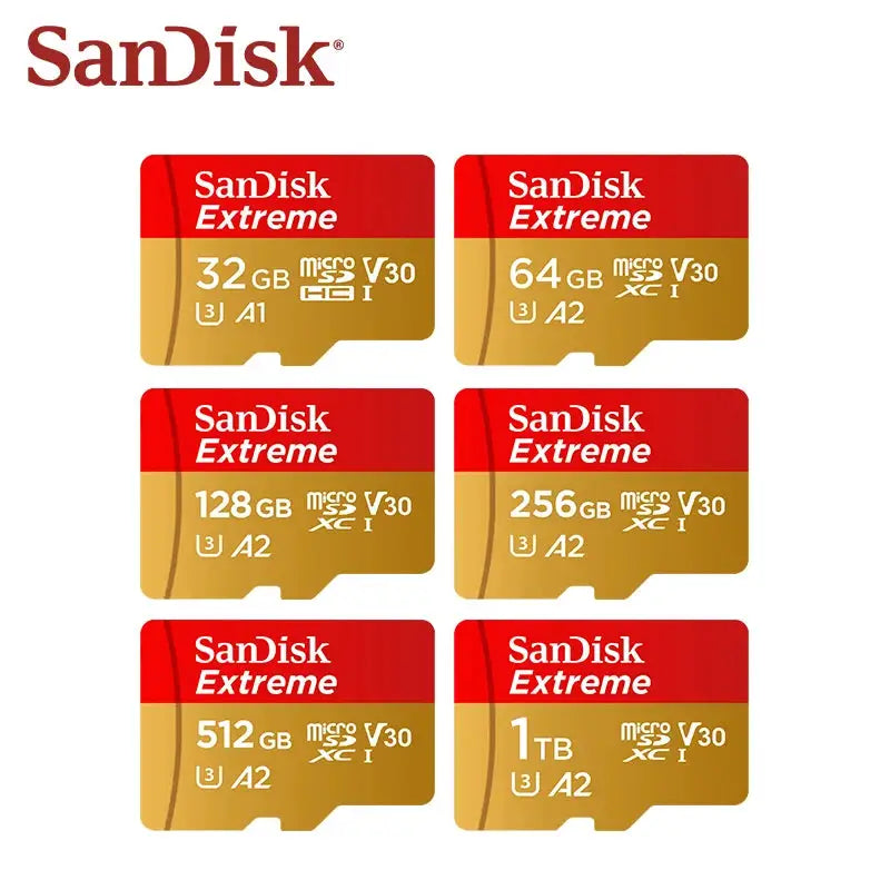 SanDisk Extreme Micro SD Card V30 A2 MicroSD Memory Card for Drones Switch Phone Up to 190Mb/s Flash TF Card 32GB 64GB 128GB 256