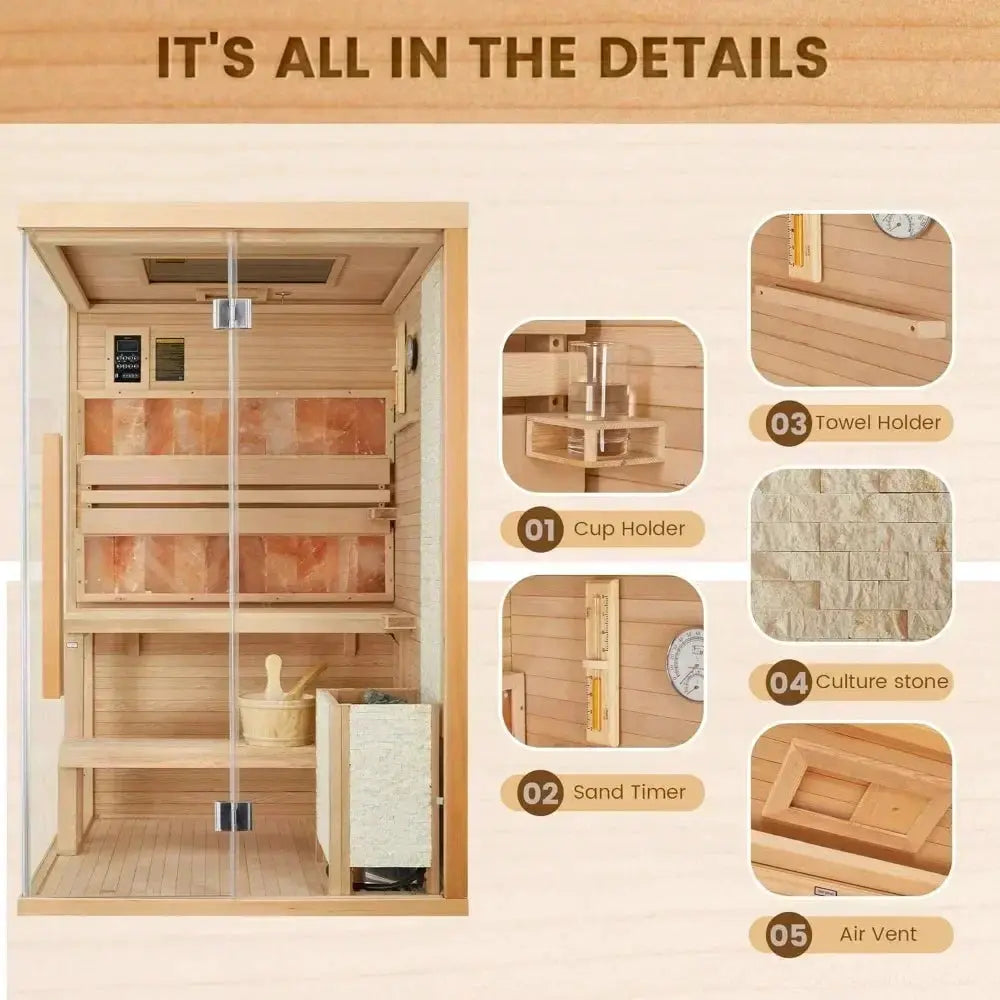 Luxury 2-4 Person Steam Sauna With 2300W Heater Home