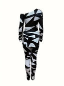 Plus Size Geometric Outfit Set