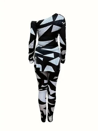 Plus Size Geometric Outfit Set