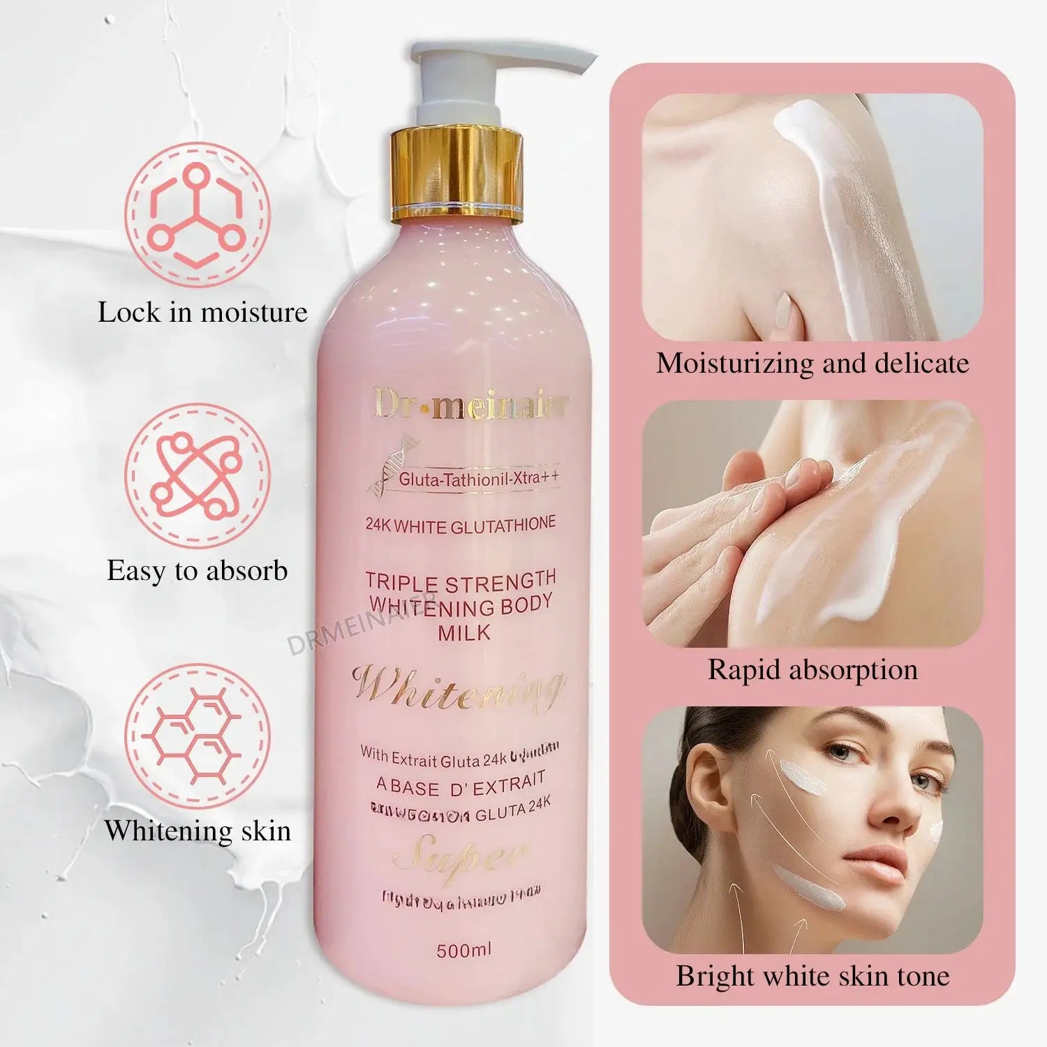 24K Gold Glutathione Whitening Body Lotion Moisturizing Brightening and Firming Body Cream