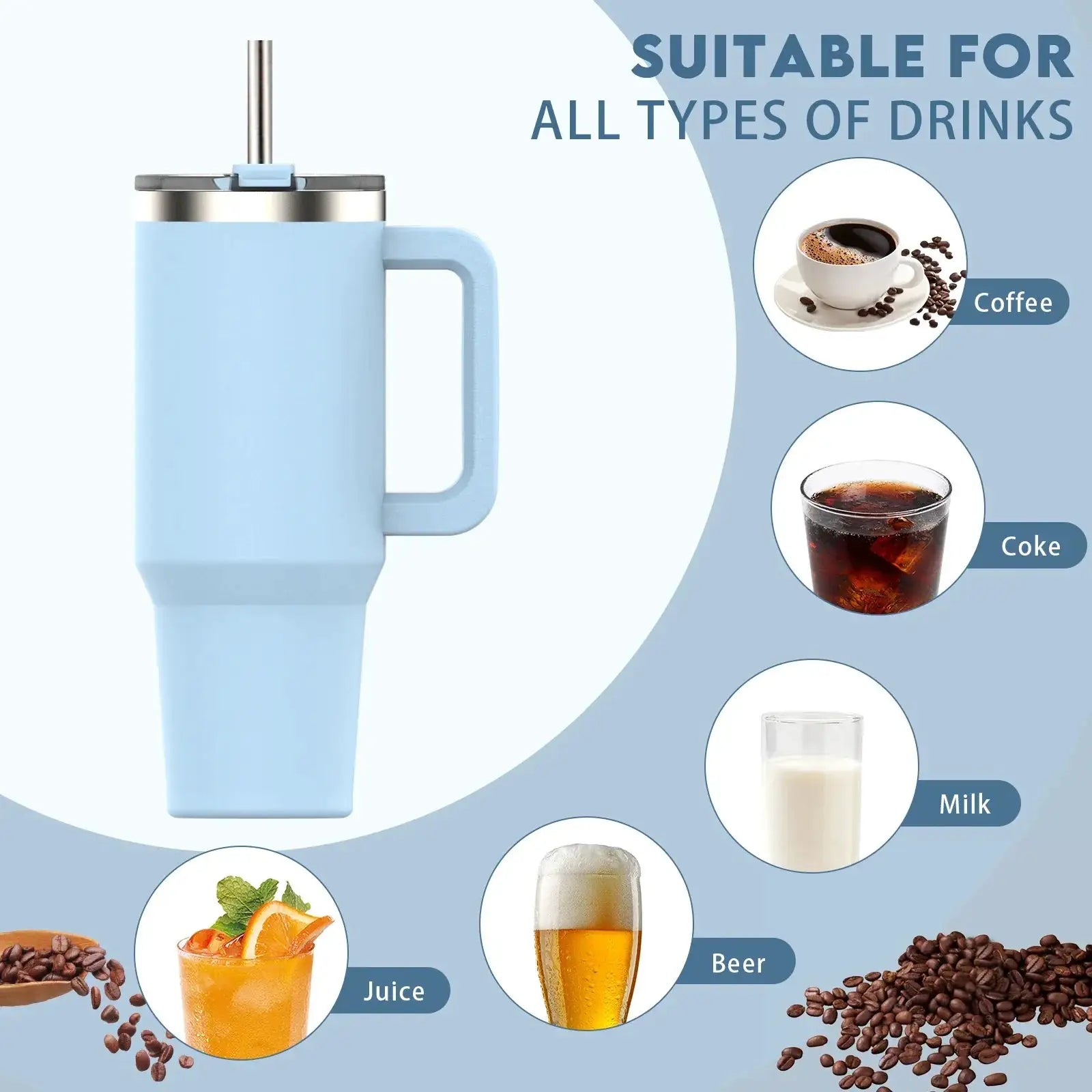 Watersy 40oz Tumbler With Handle And Straw Lid Portable Cup