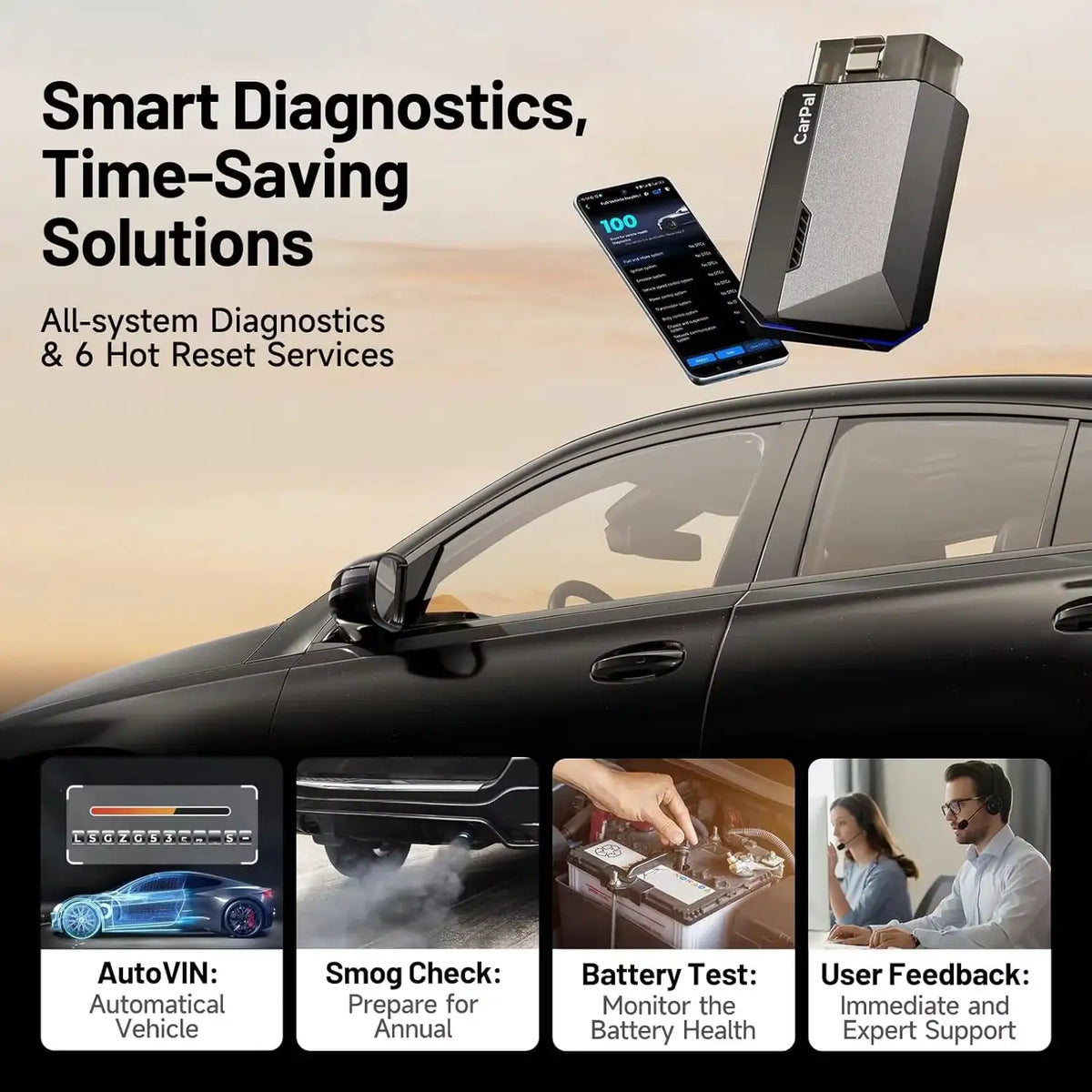 TOPDON Carpal OBD2 Scanner for Car All System Diagnostic Tool Vehicle Health Check Smog Check Battery Test IOS Android BT 5.0