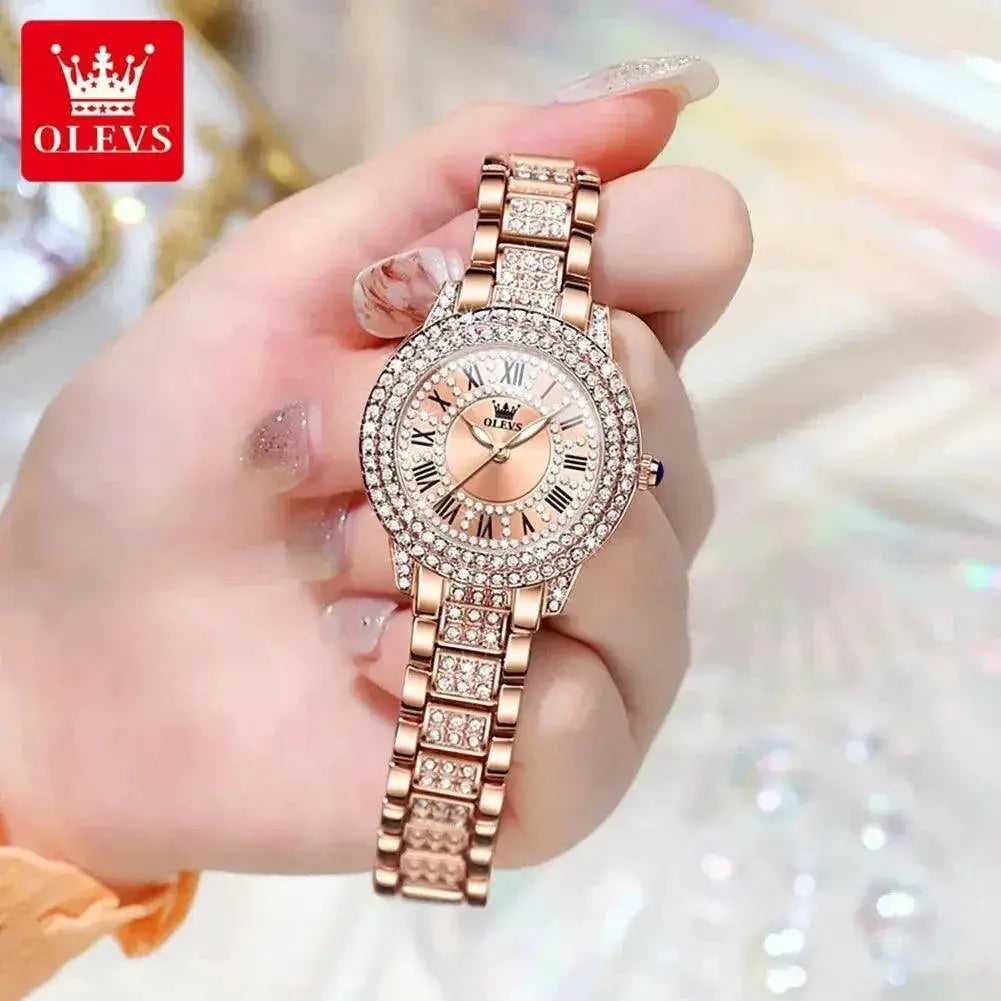 OLEVS Rose Gold Diamond Watch For Women Waterproof Timepiece