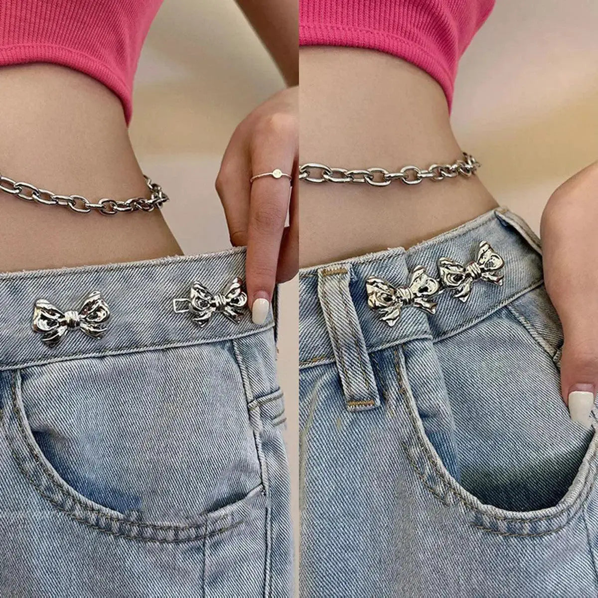 Adjustable Waistband Bowknot Set Chic Button Adjusters