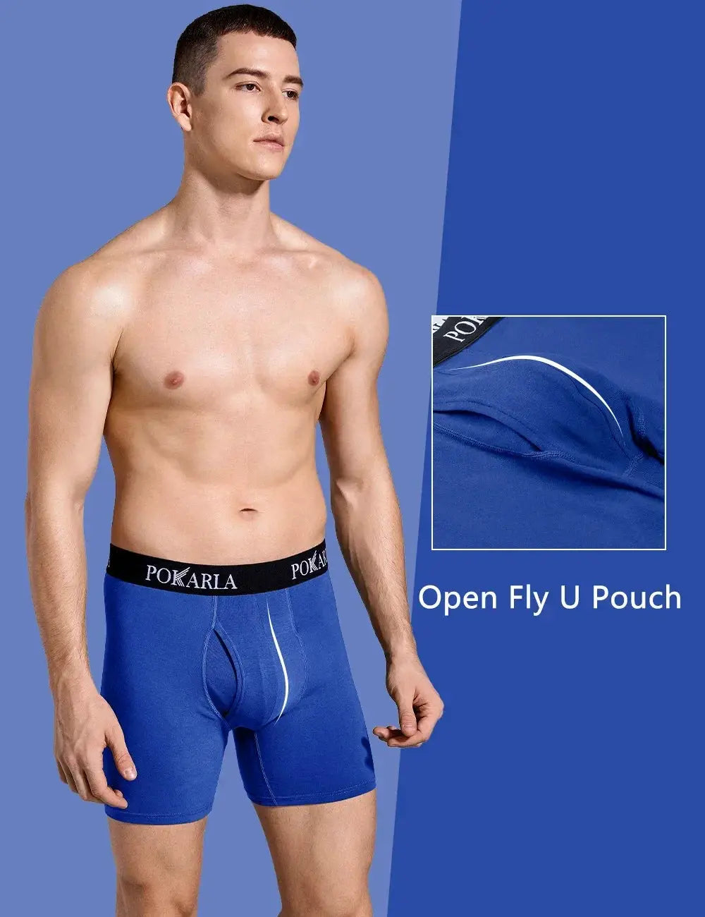 Pokarla 5 Pack Mens Cotton Boxer Shorts Open Fly U Pouch