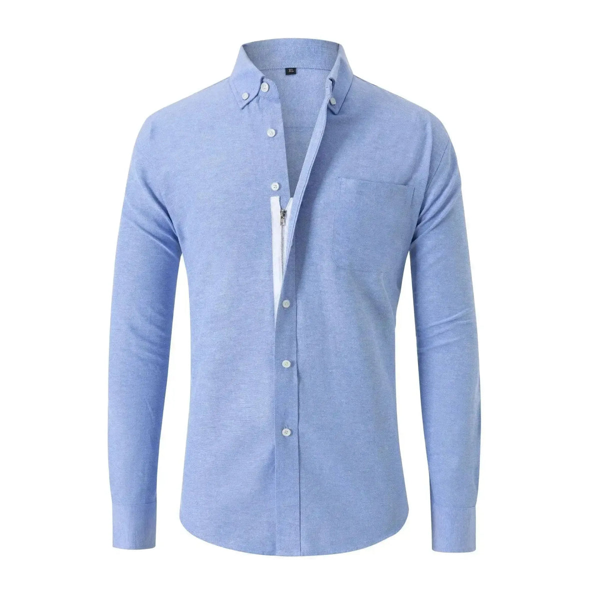 Mens Oxford Spun Shirt Zipper Long Sleeve Solid Color