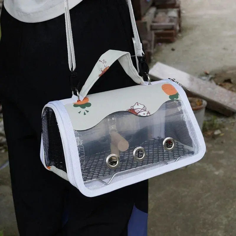 FeatherTrail Bird Travel Carrier With Feeding Cup And Stand