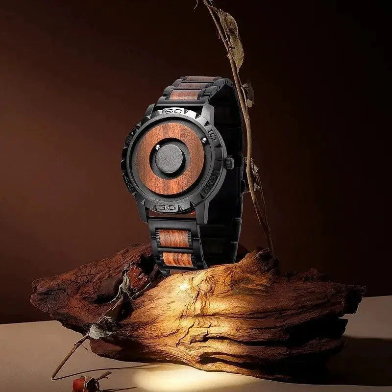 Magnetic Wooden Quartz Watch Stylish Interactive Timepiece