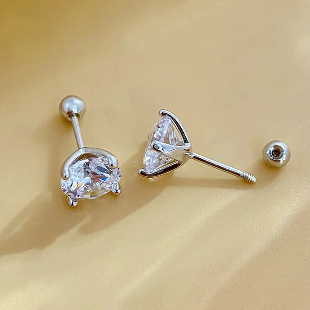 Moissanite Stud Earrings in Sterling Silver Personalized — product view 2