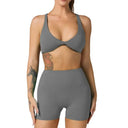 Women Yoga Set Cross Back Bra High Waist Shorts