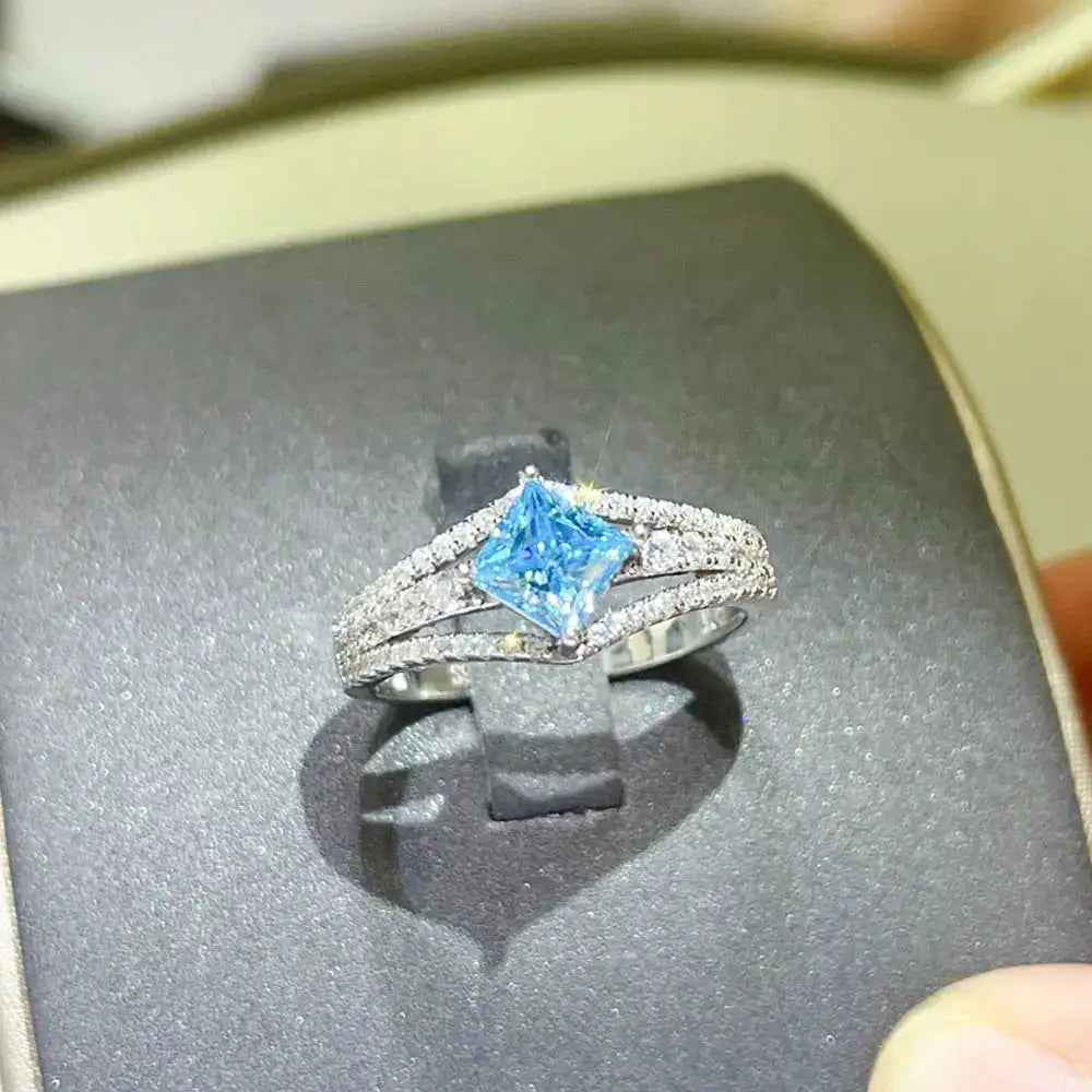 Princess Cut Blue Moissanite Ring — product image 4