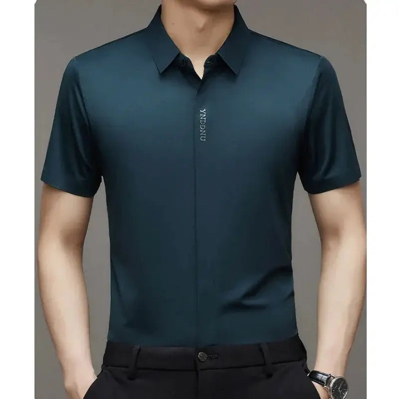Luxurious Mulberry Silk Men Short Sleeve Business Shirt