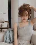 Tank Top for Women Ribbed Button Down Sleeveless Blouse