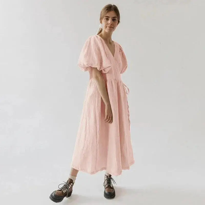 Vintage 100 Percent Cotton Puff Sleeve Maxi Dress For Women