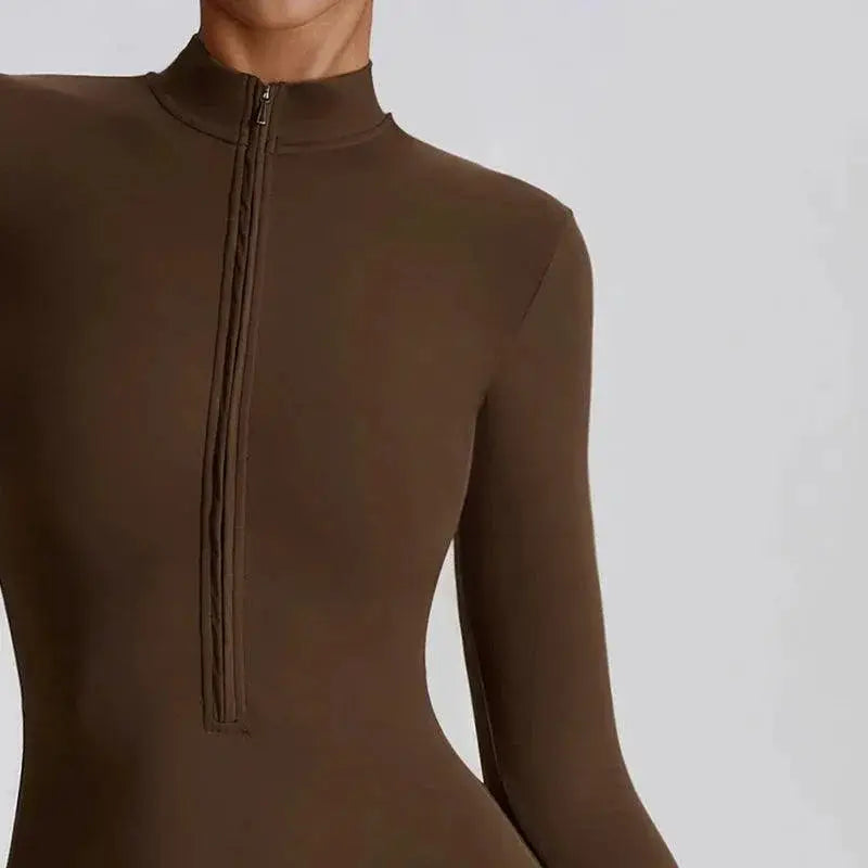 Elegant Nude Zipper Leotard for High Intensity Gym