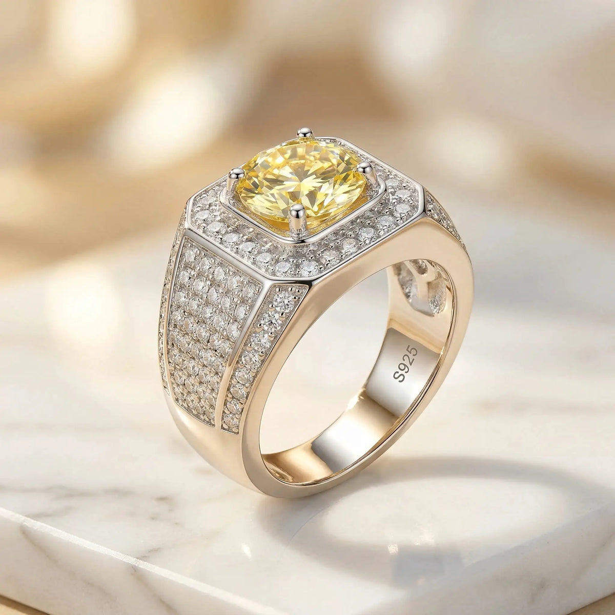 Moissanite Ring, 925 Sterling Silver, 3EX Cut, 2 Carat, 4 Prong Setting, Office Party, Men's, With Certificate