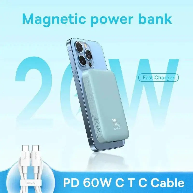 Magnetic Wireless Power Bank for Travel — Blue
