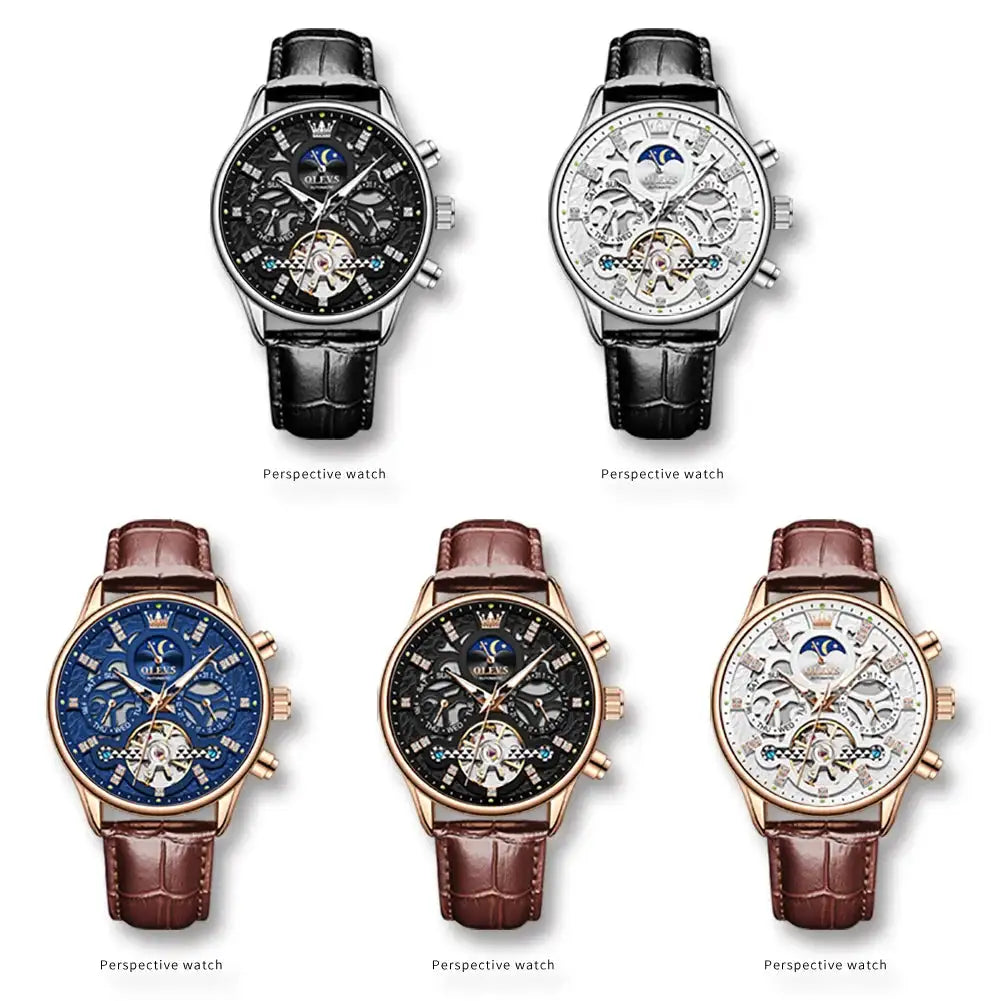 OLEVS 6658 Mens Watch Business Leather Strap Reloj Hollow out Mechanical Automatic Wristwatch Waterproof Luminous Watch For Man
