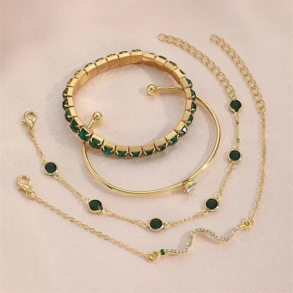 Fashion Snake Green Gemstone Bangle Bracelet For Women