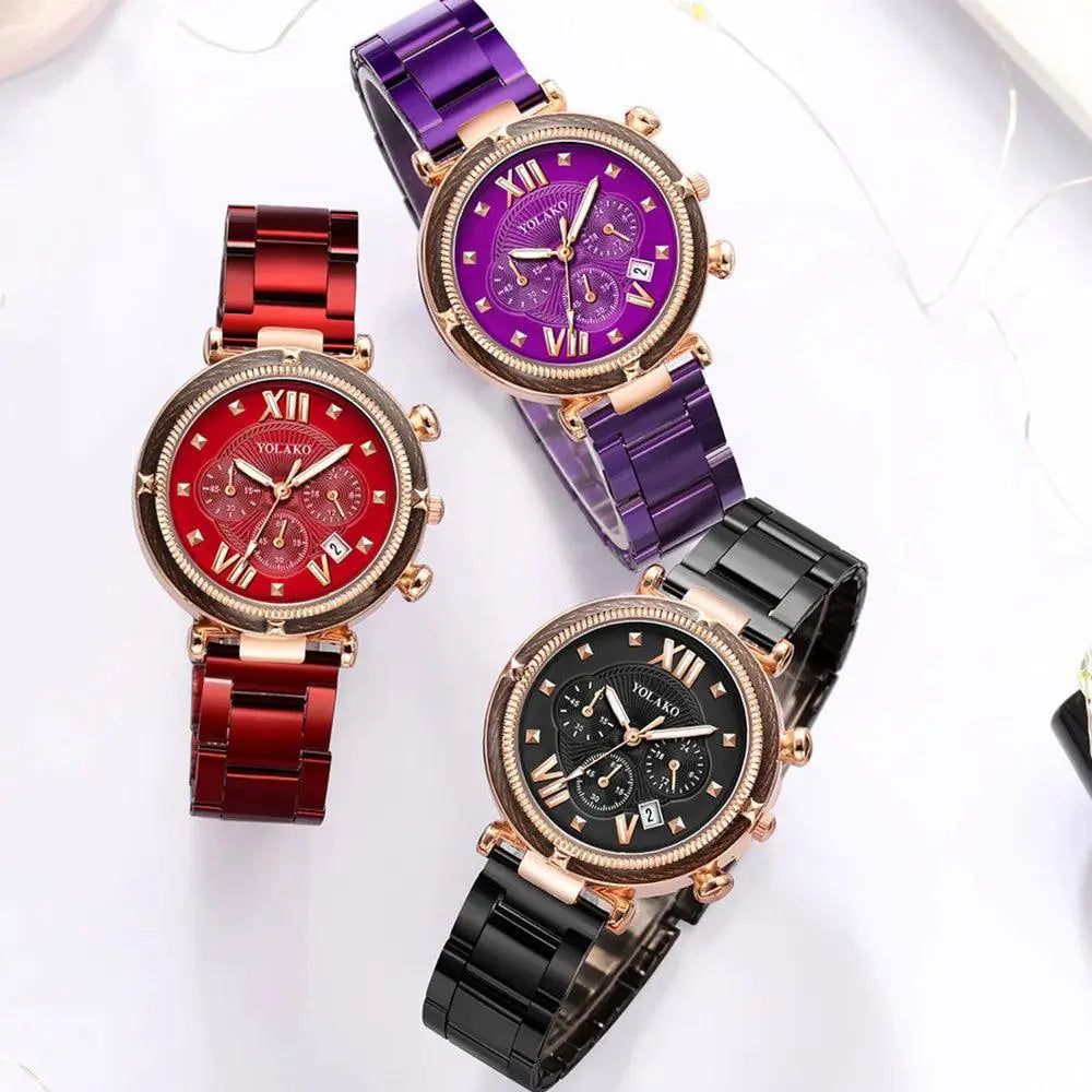 Blue Stainless Steel Watch Set Elegant Five Piece Collection