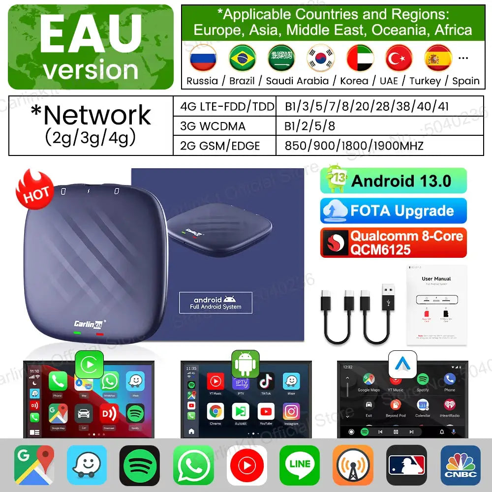 Android 13 CarlinKit Android Auto Wireless CarPlay AI TV Box QCM6125 8-Core Split Screen 64G 128G For Netflix YouTube Play Store