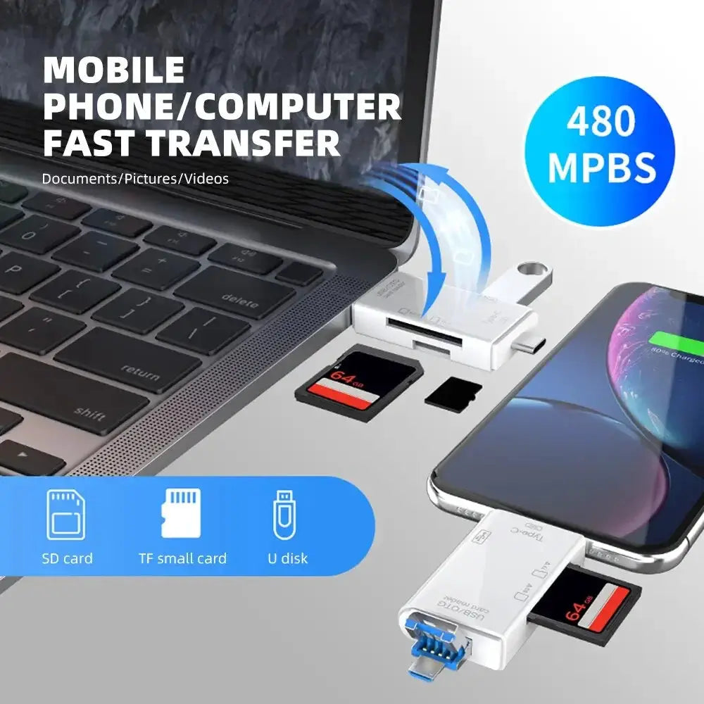 OTG Type C Card Reader USB 2 0 TF Micro SD 6 In 1 Adapter