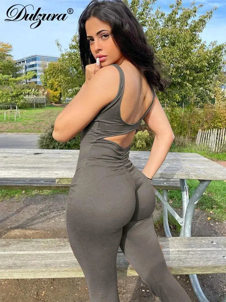 Sultry Backless Unitard Jumpsuit With Flared Pants