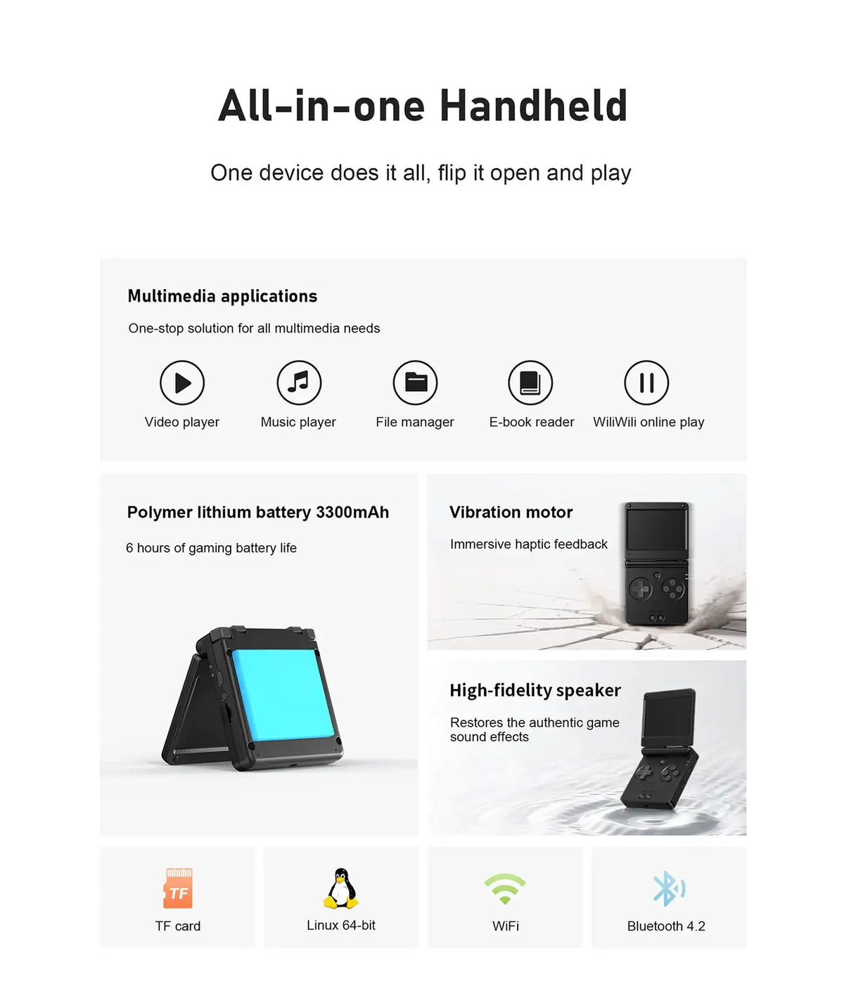 Anbernic RG SP Flip Retro Handheld Game Console 3.4'' IPS Linux 30+ Simulators 3300mAh RGSP Portable Game Console Supports 5G WiFi Bluetooth HDMI Multiplayer