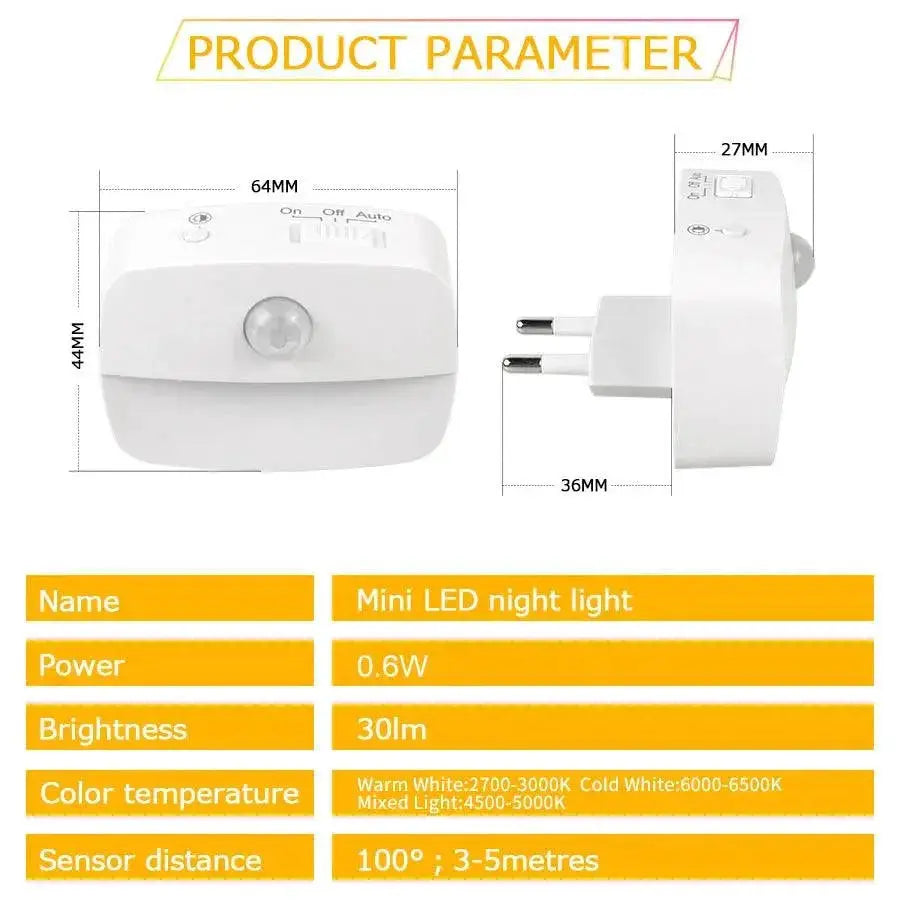 LED Motion Sensor Night Light Smart Wall Lamp For Home
