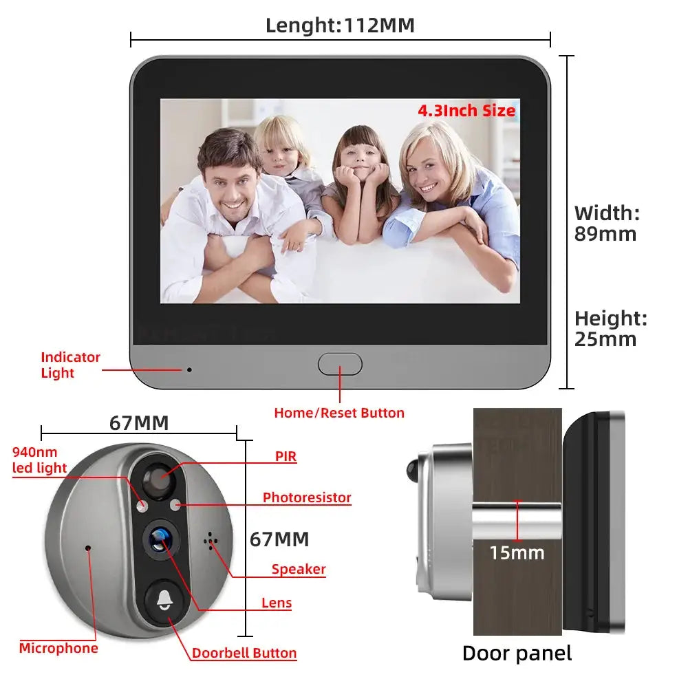 2-Way Talk Smart 3MP WiFi Battery Power Door Bell Magic Cat Eye Peephole Camera PIR FHD Digital Viewer Doorbell 4.3 inch Monitor