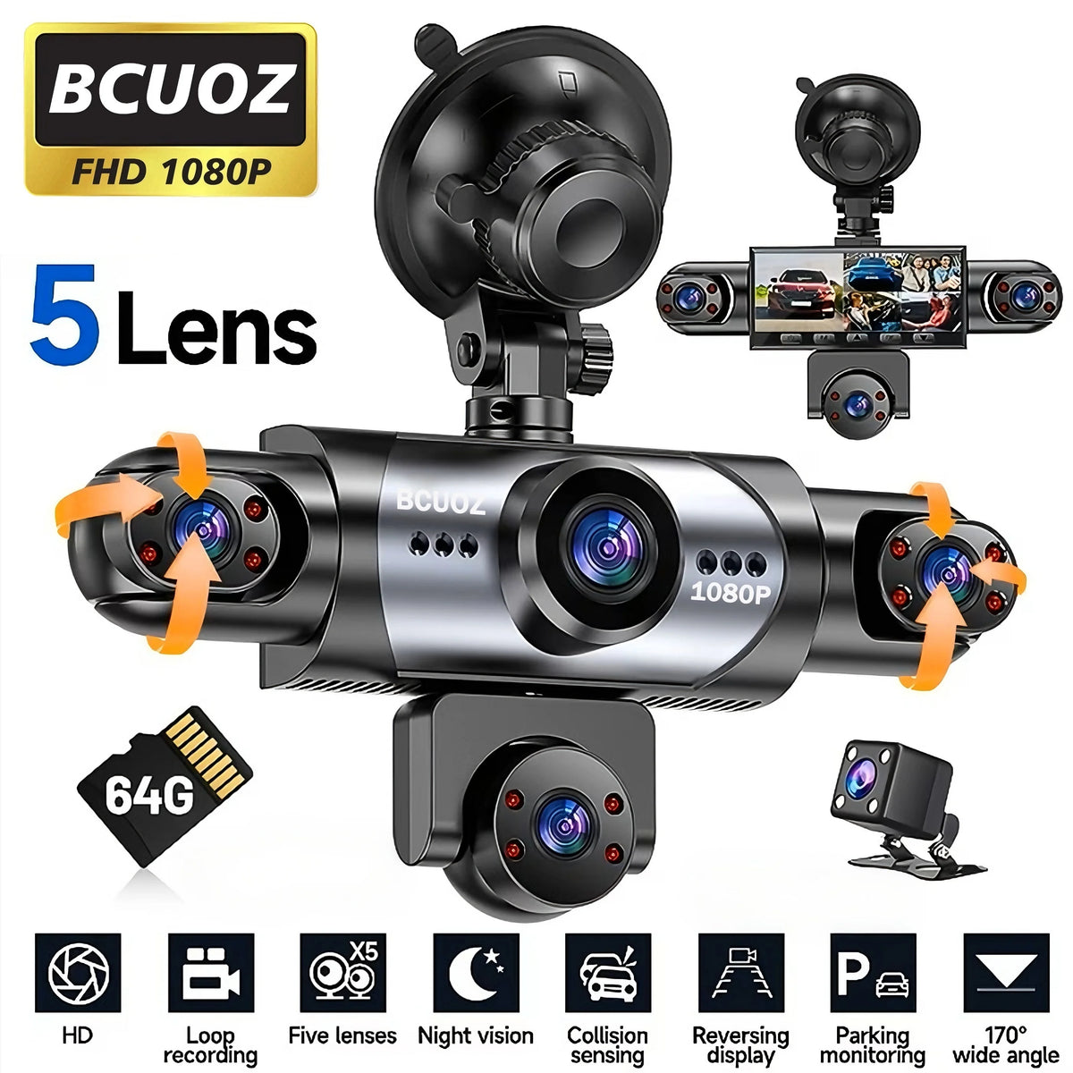 BCUOZ ° Dashcam with Super Night Vision - Front Rear — product view 9