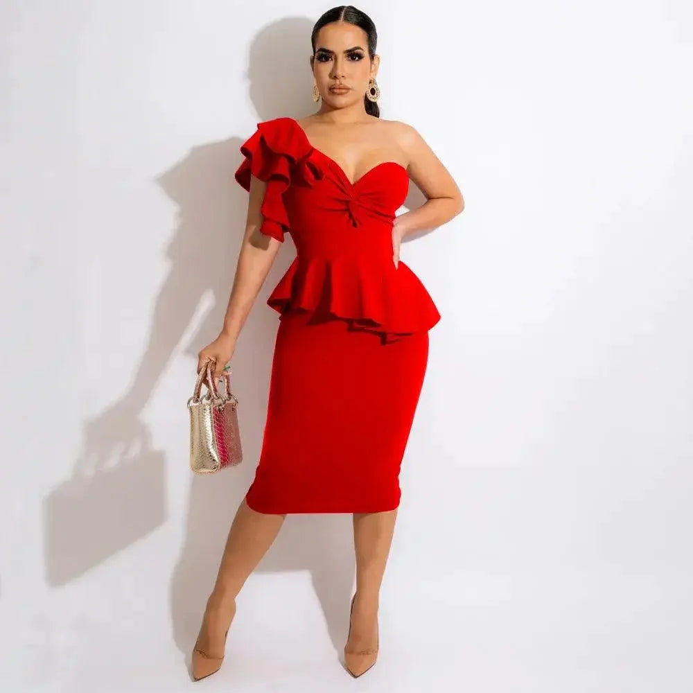 Elegant One Shoulder Peplum Dress for Versatile Occasions