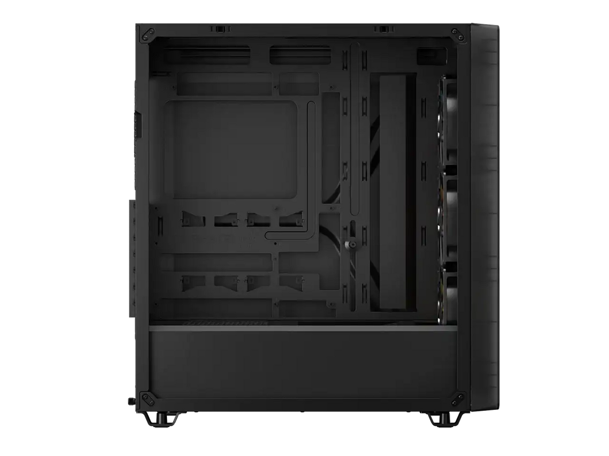 The CORSAIR 3200D RS ARGB is a spacious and fully-loaded mid-tower chassis with 3x RS120 ARGB fans and useful DIY features for an easy build with powerful cooling. Smoke.