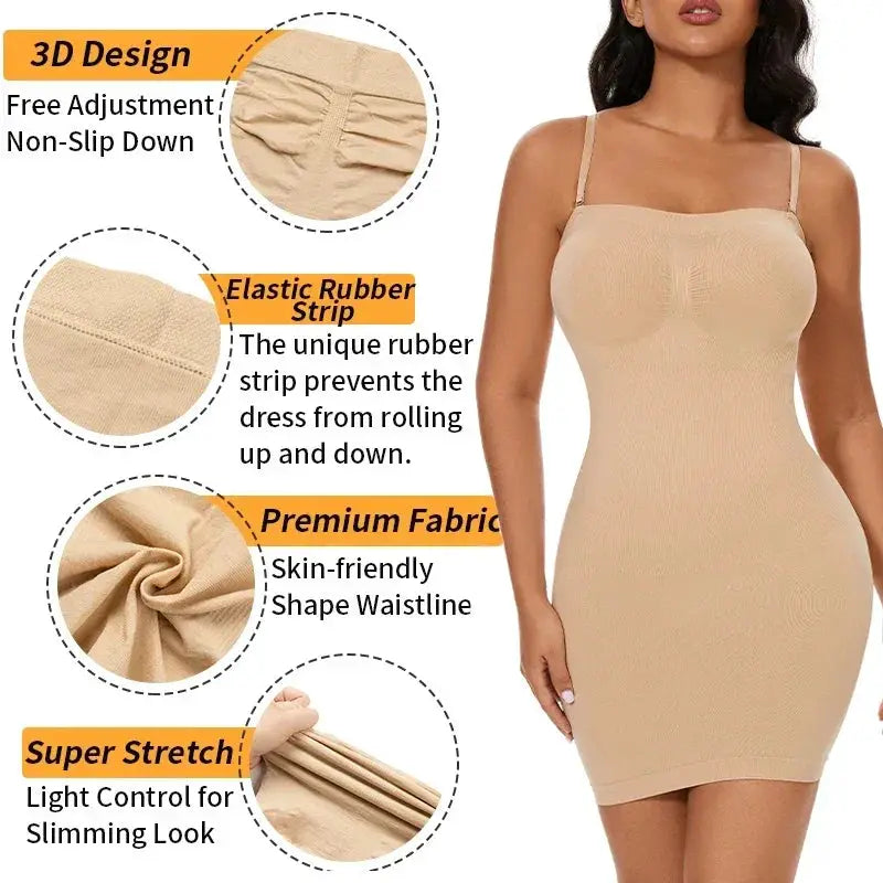 Tummy Control Off Shoulder Seamless Shapewear Slip For Women