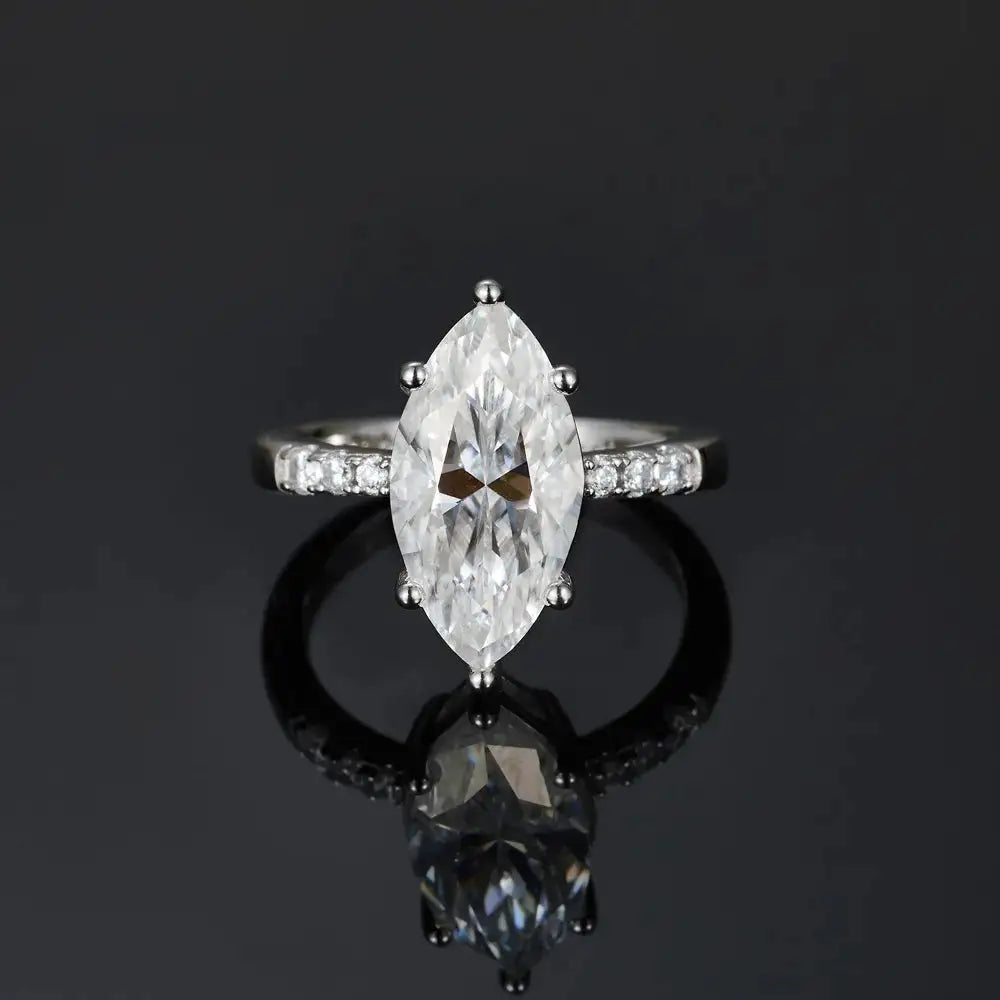 Luxurious 5CT Marquise Cut Green Moissanite Ring for Women S925 Sterling Silver VVS1 D Color Wedding Band with GRA C