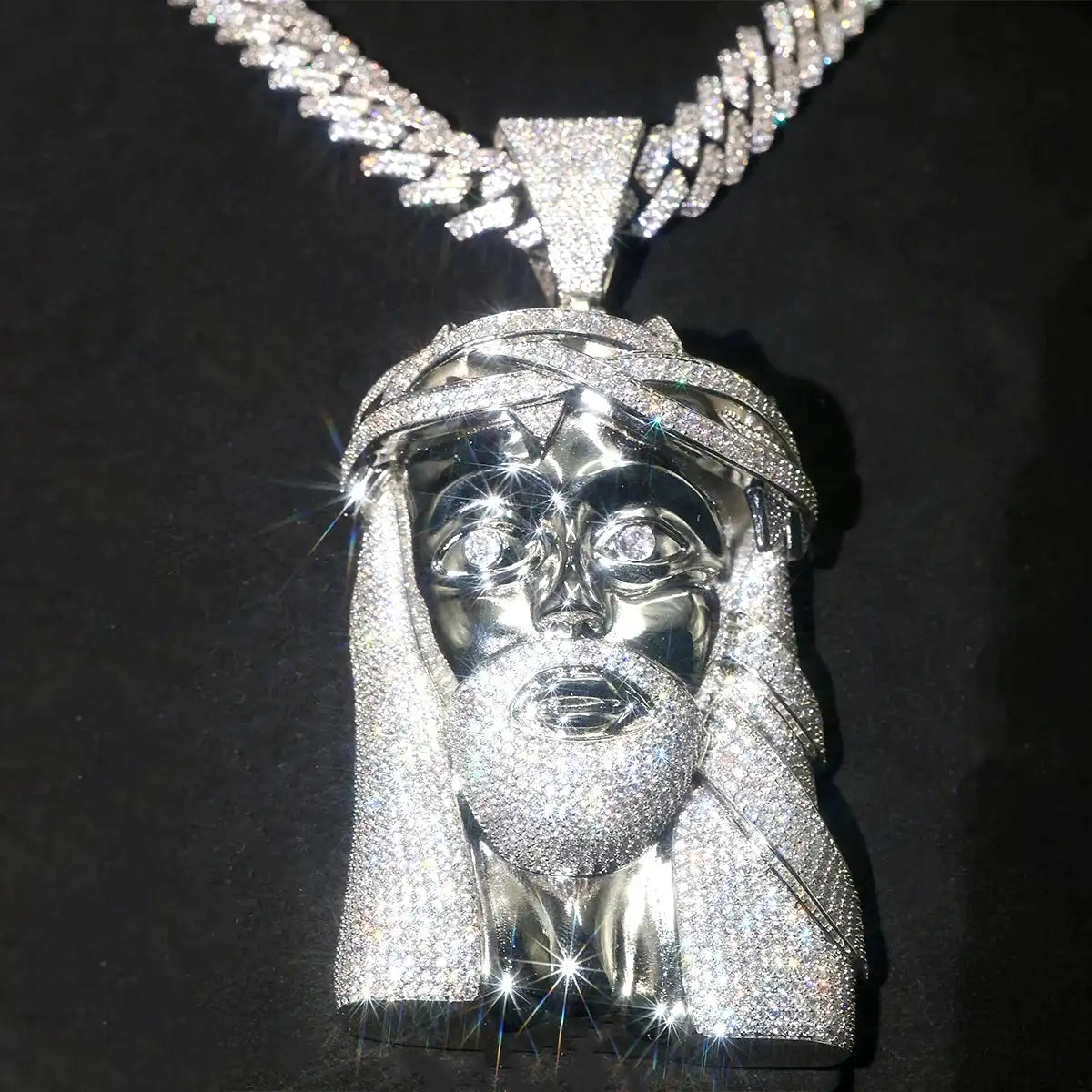 Hip Hop Pendant Necklace, Iced Out Jesus Head Design, Party — product view 1