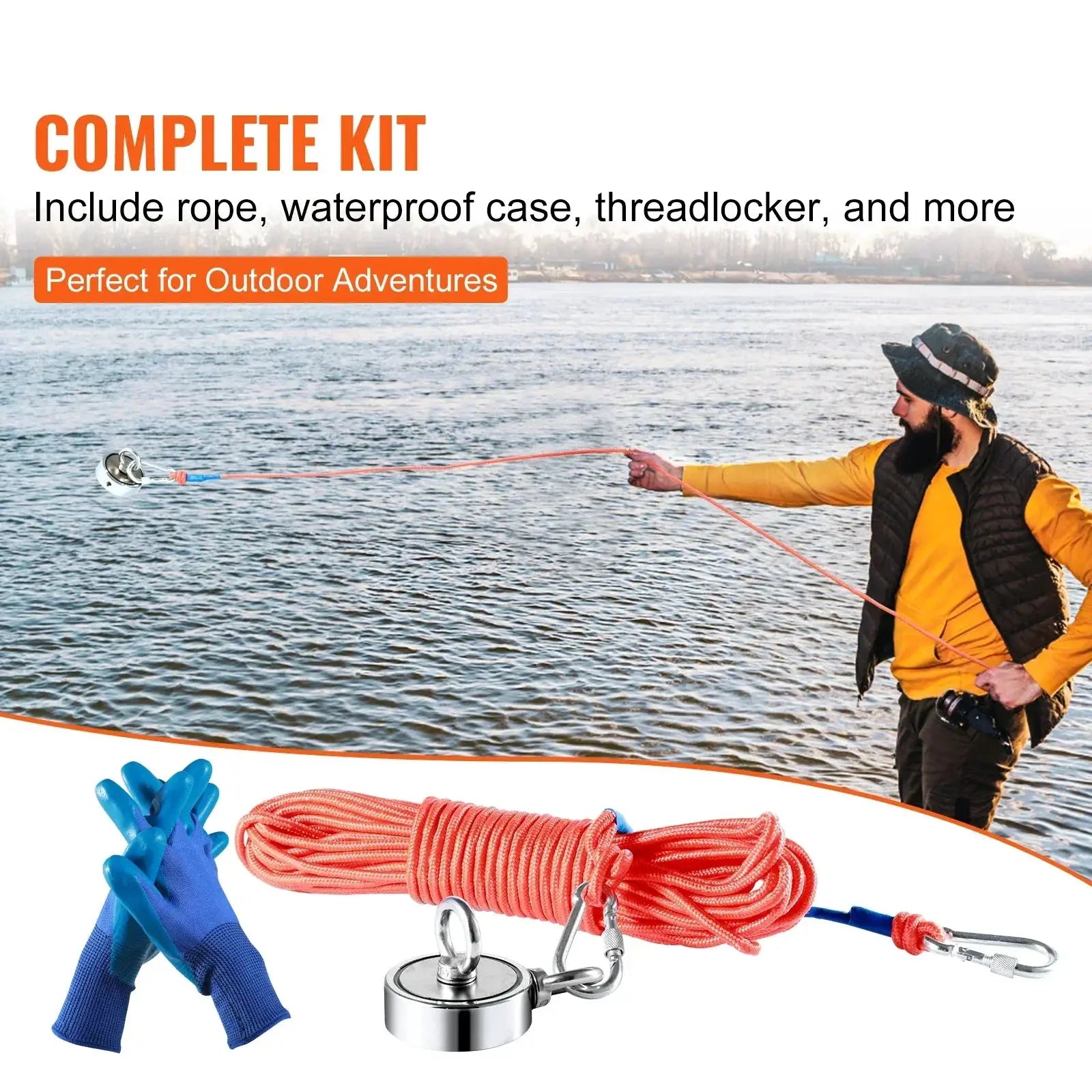 VEVOR Magnet Fishing Kit 1200Lbs Double Sided 65Ft Rope