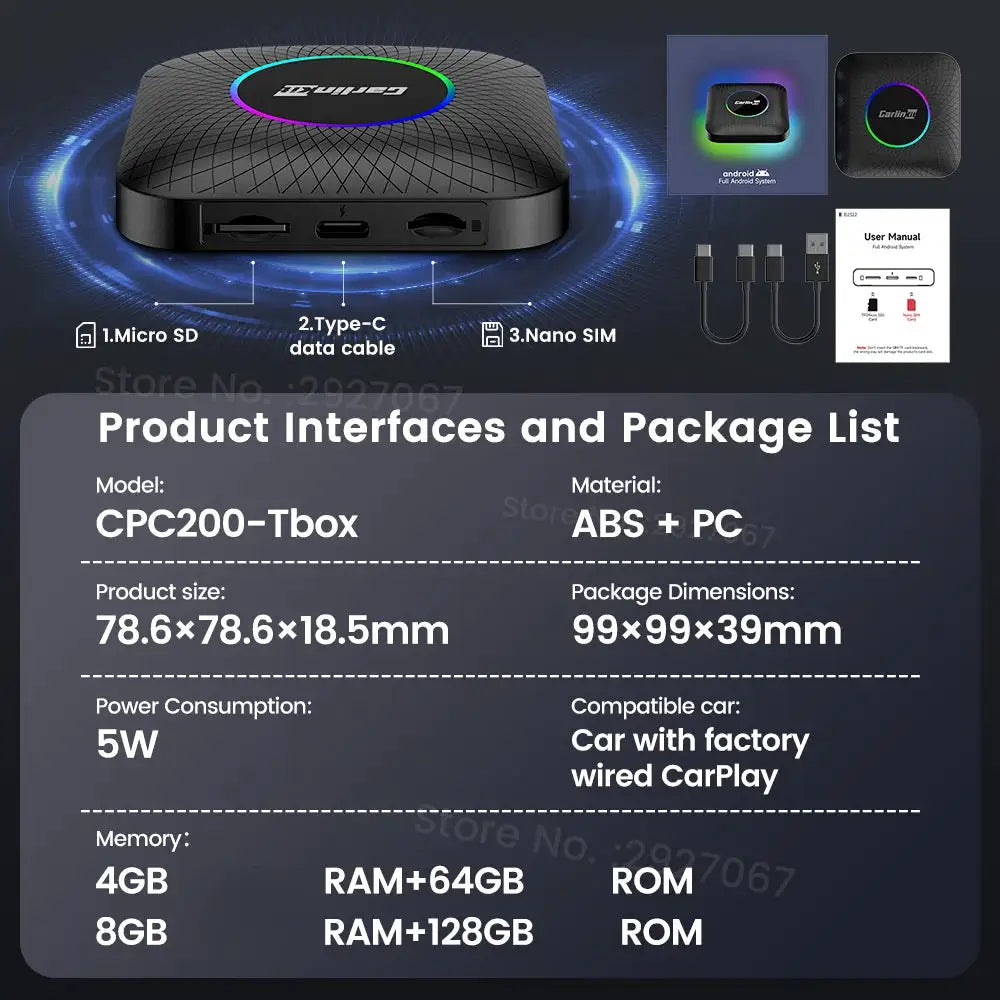 CarlinKit CarPlay Ai Box Android 13 SM6225 8 Cores 8G+128G Smart Android TV Box Wireless CarPlay Android Auto Support 512GB TF