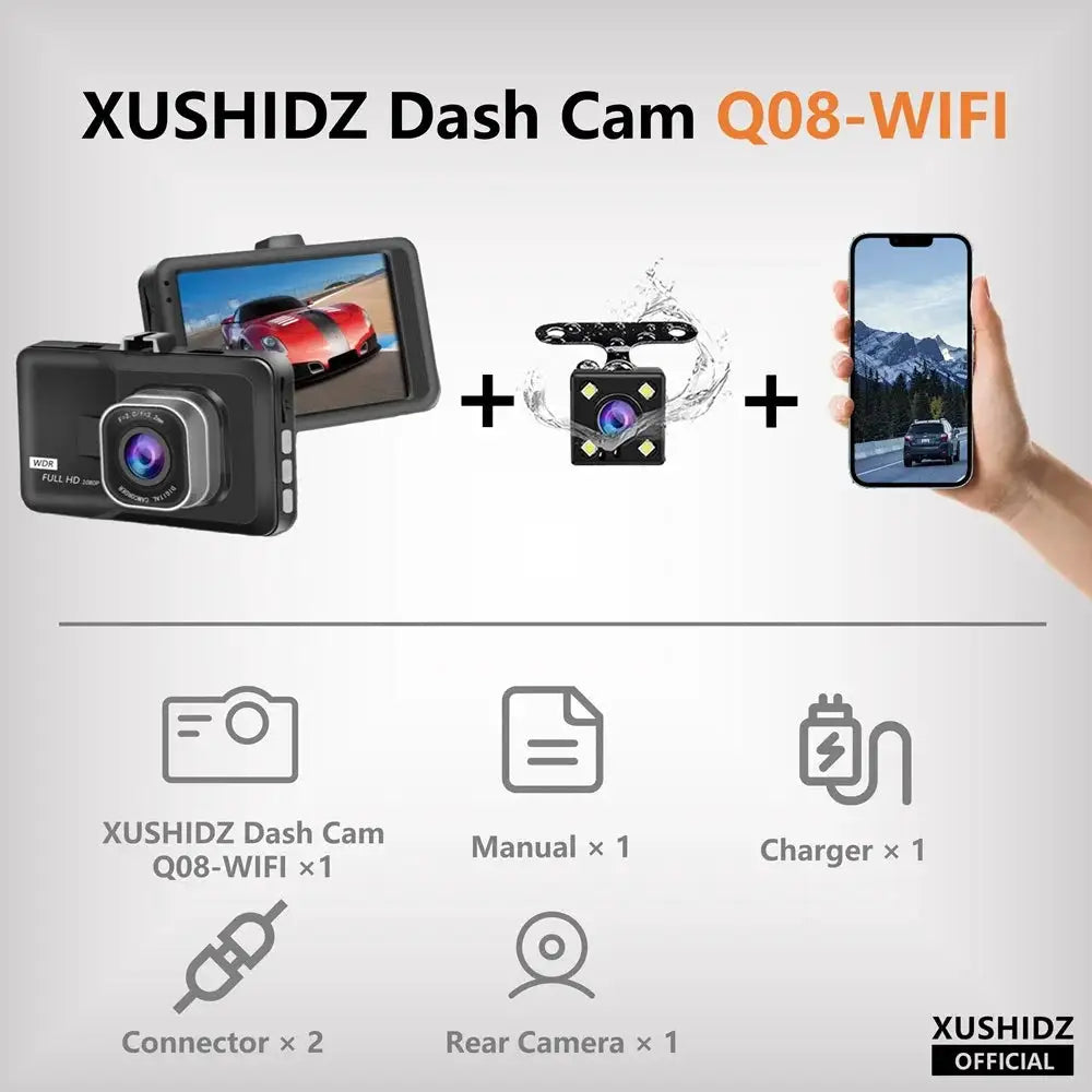 Xushidz Dash Cam - Night Vision Loop - Q08wifi n rear Cam None product image